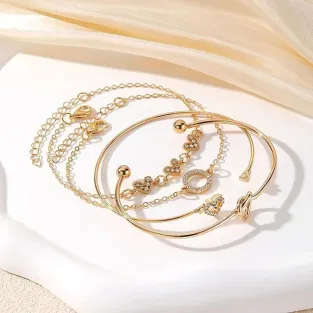 Gold Heart Boho Gold Bangle Bracelet (4 Pcs)